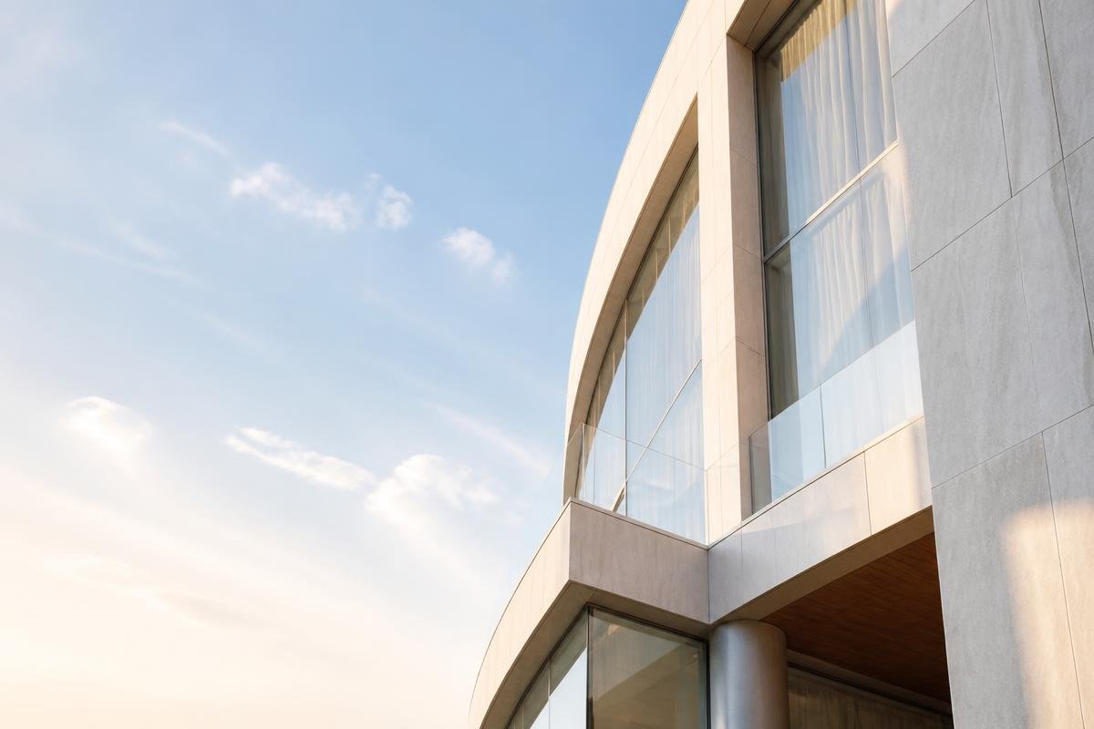 Modern corporate architecture with glass reflections