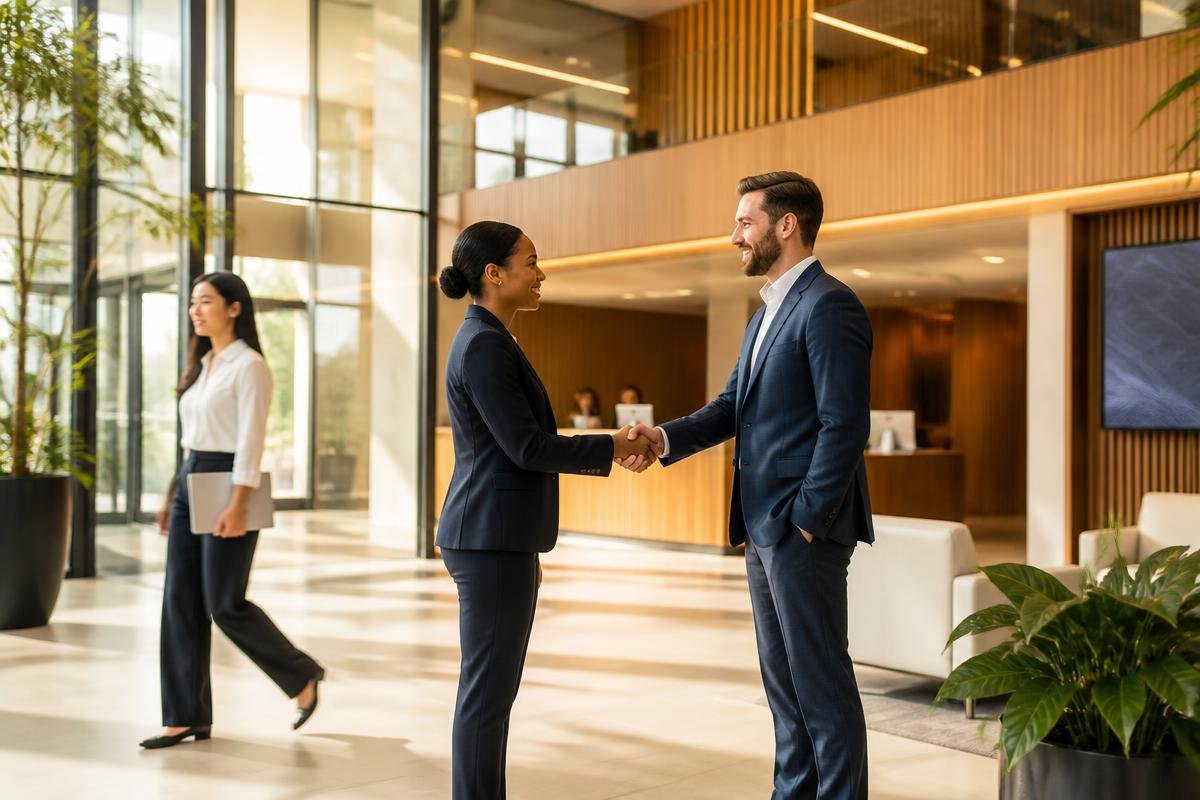 Corporate lobby with professionals